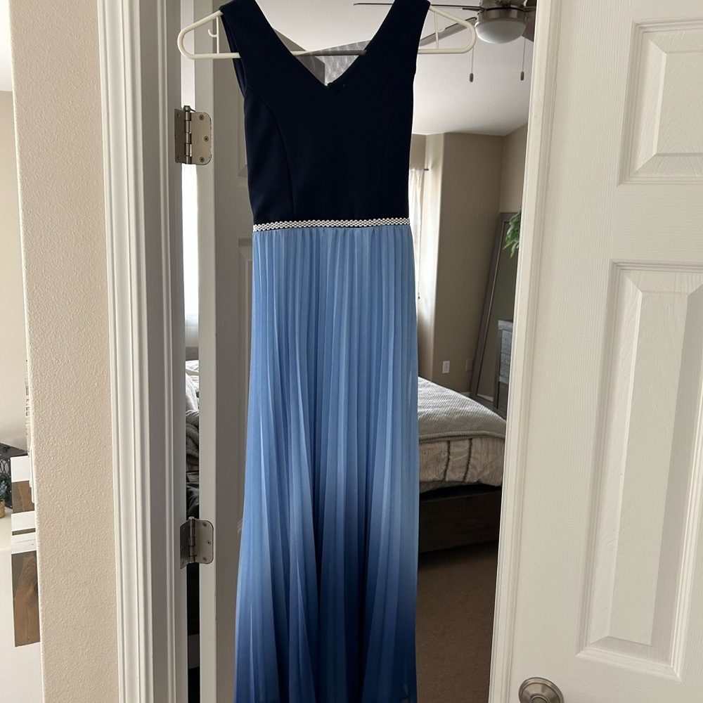 Elegant Navy and Blue Ombre Maxi Dress
